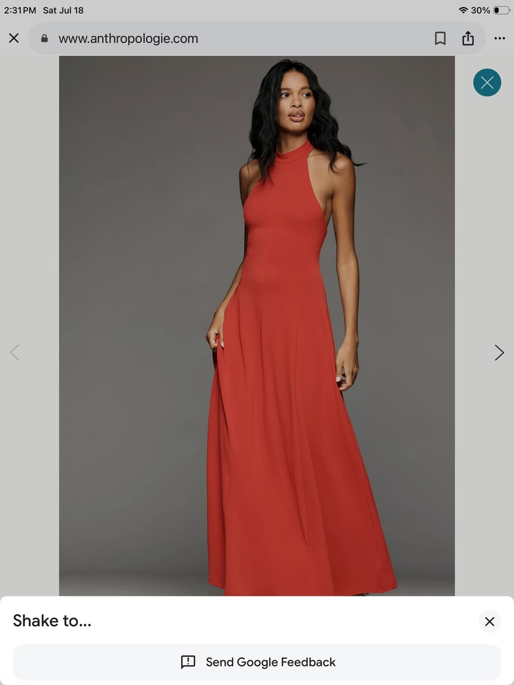 Anthropologie Sleeveless High-Neck Maxi Dress in Terracotta Red